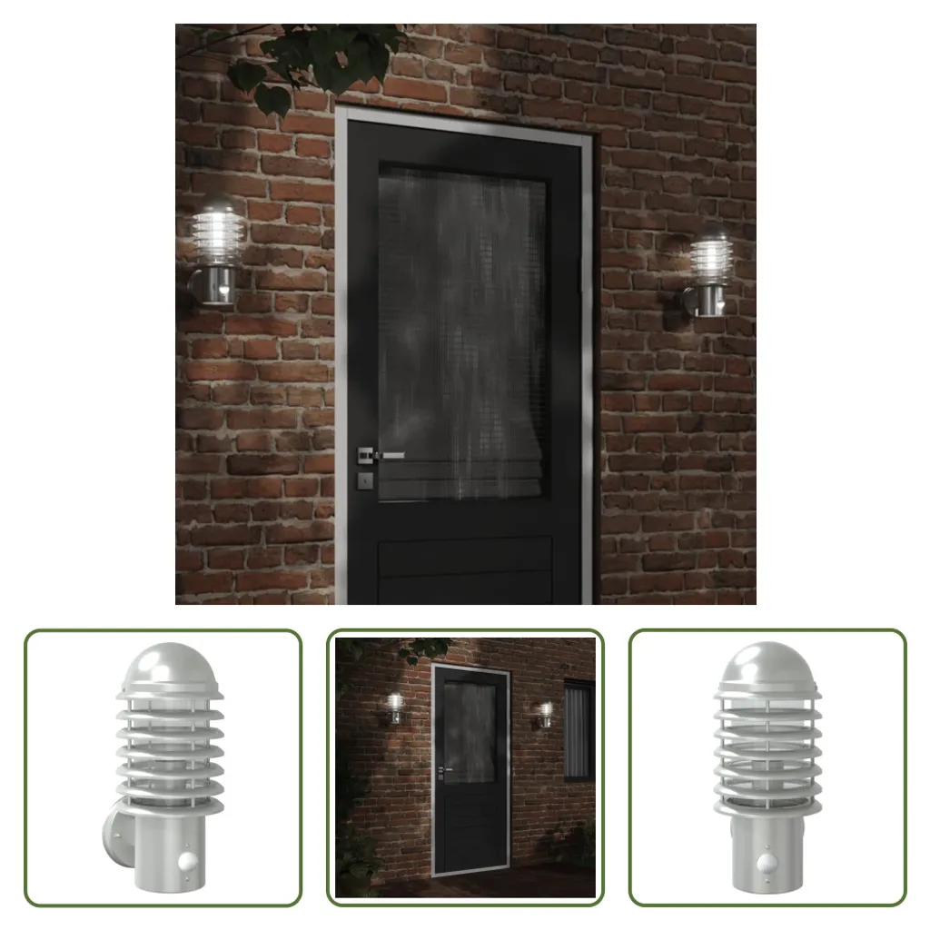 Applique Esterno Inox Argento con Sensore Movimento The Living Store