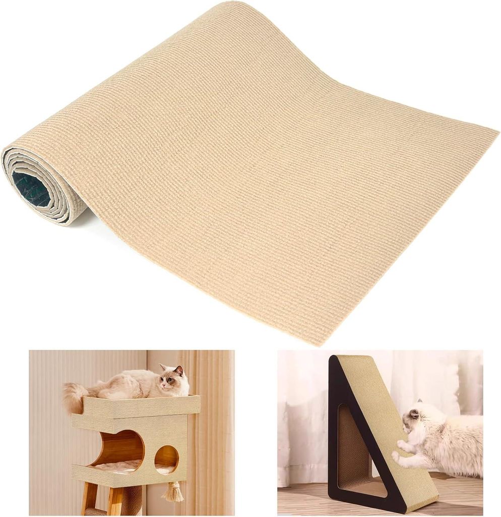 Selbstklebende Katzenkratzmatte 200x40cm - DIY zuschneidbare Matte zum Schutz von Teppichen, Sofas und Möbeln (Khaki)