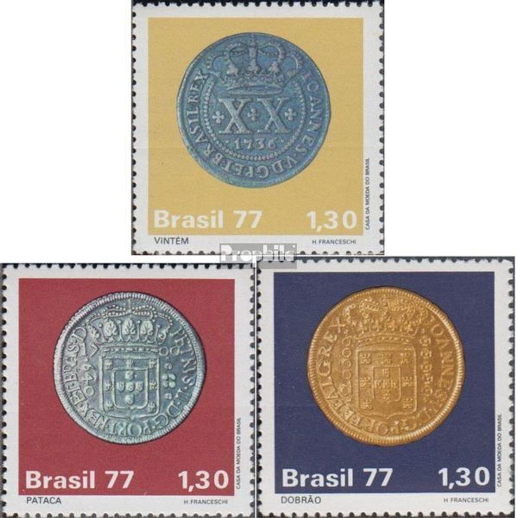 Briefmarken Brasilien 1977 Mi 1615-1617 (kompl.Ausg.) postfrisch Münzen der Kolonialzeit