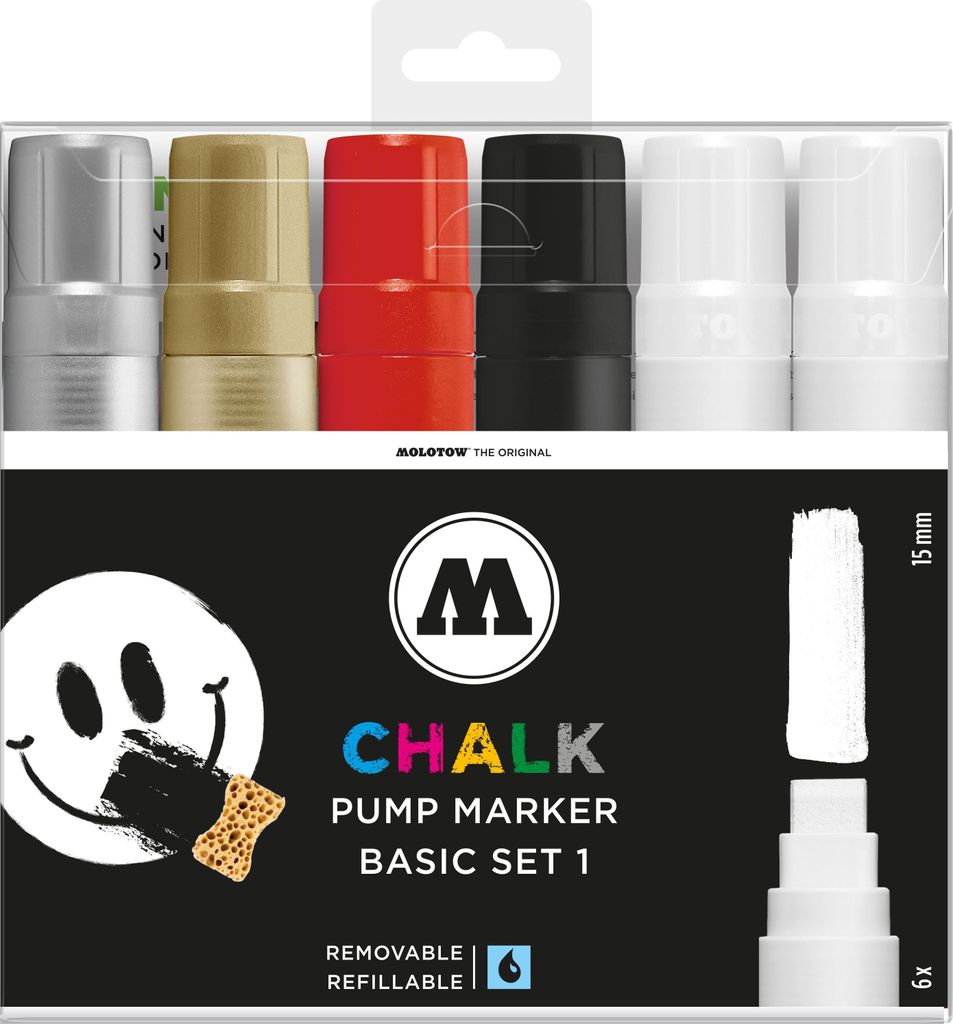 Molotow Kreidemarker CHALK, 15 mm 6er Etui, Basic Set 1, sortiert
