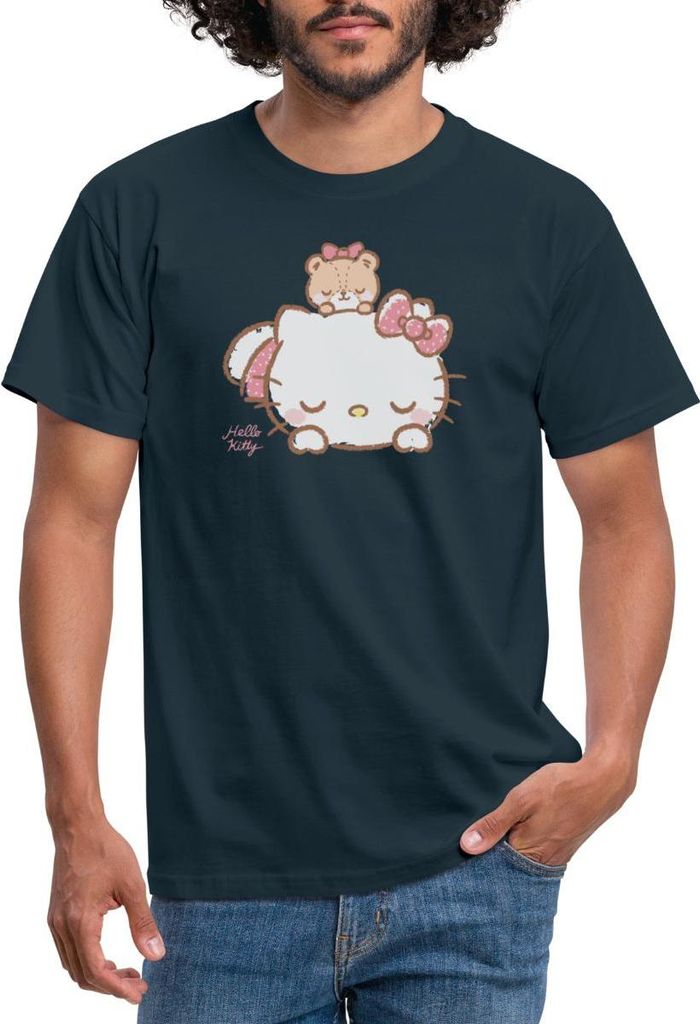Spreadshirt Hello Kitty Mit Teddy Auf Dem Rücken Männer T-Shirt, L, Navy