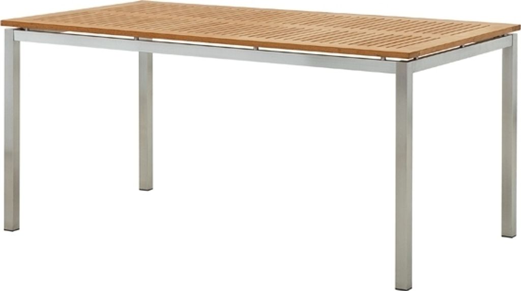 ALEOS. Edelstahl Teak Gartentisch 160x90 cm KUBA Massiver Esstisch aus A-Grade Teakholz & Edelstahl Wetterfester Outdoor Tisch für Garten und Terr...