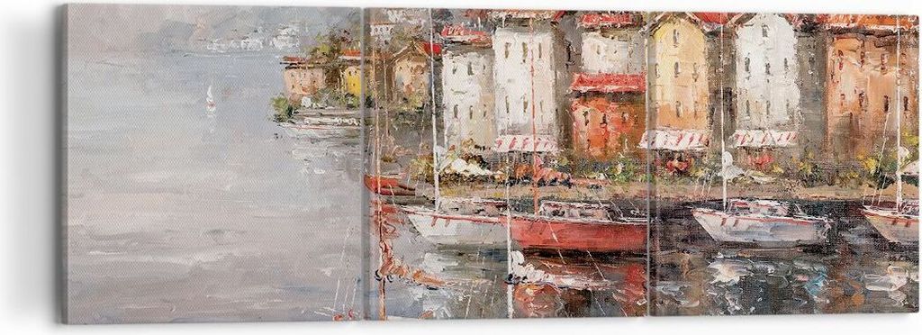 Bild auf Leinwand - Leinwandbild - 3 Teile - Meer Hafen Segel - 120x40cm - Wand Bild - Wanddeko - Wandbilder - Leinwanddruck - Bilder - Wanddekorat...