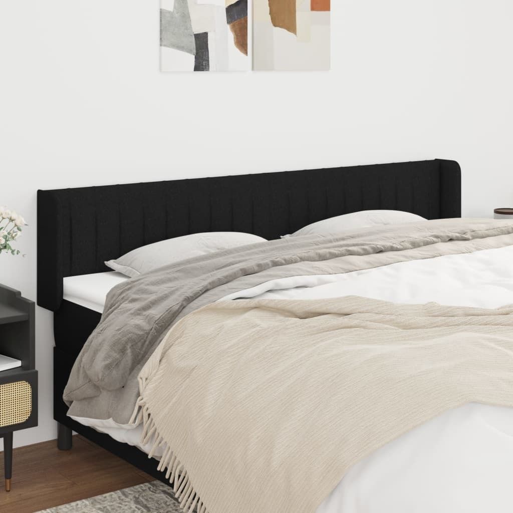 vidaXL Kopfteil mit Ohren Schwarz 203x16x78/88 cm Stoff - Kopfteil - Kopfteile - Bett-Kopfteil - Bettkopfteil