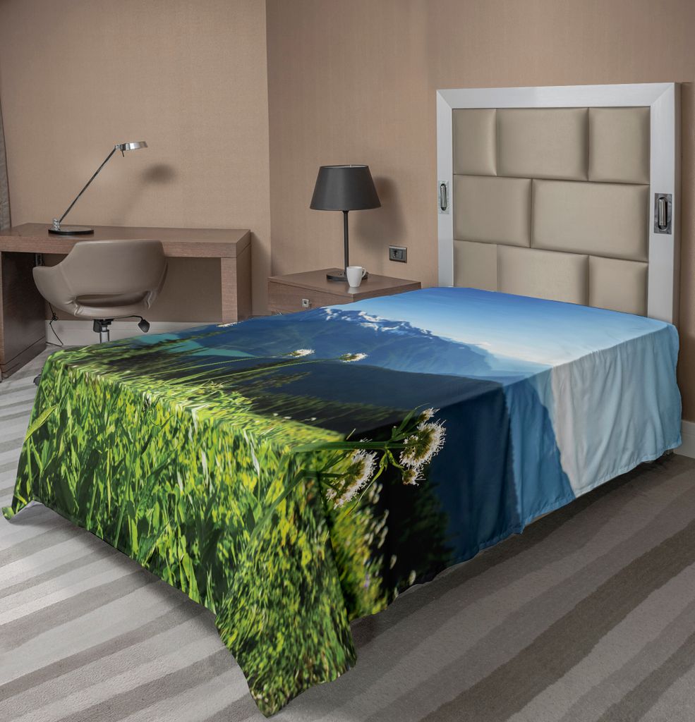 ABAKUHAUS Natur Bettlaken, Diablo Lake Washington Berge Löwenzahn Distel Blumen Wildnis Bild, weiches bequemes oberes Bettlaken für ein dekorativ...