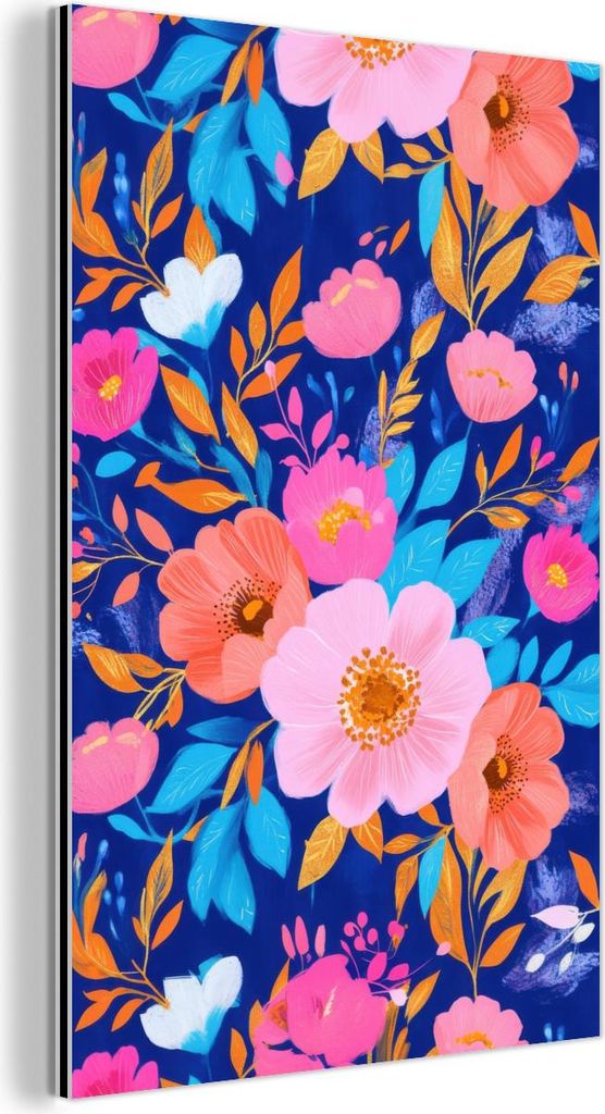 MuchoWow Wanddekoration Metall Metallbild Wandkunst 80x120 cm Blumen - Blau - Rosa MuchoWow Aluminium Gemälde - Bilder