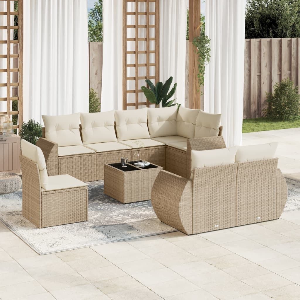 Maison Exclusive - 9-tlg. Garten-Sofagarnitur mit Kissen Beige Poly Rattan