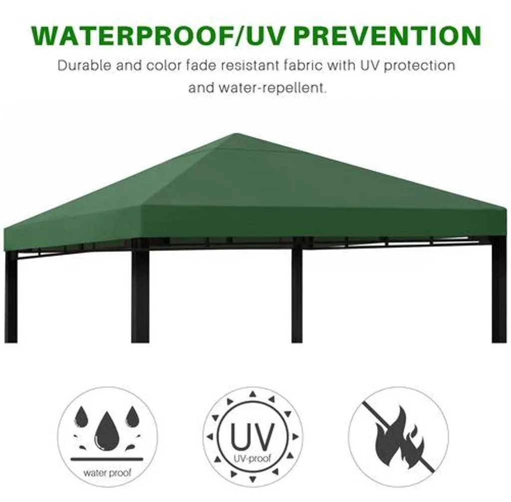 Toile de rechange pour pavillon 3 x 3 m imperméable vert foncé solide