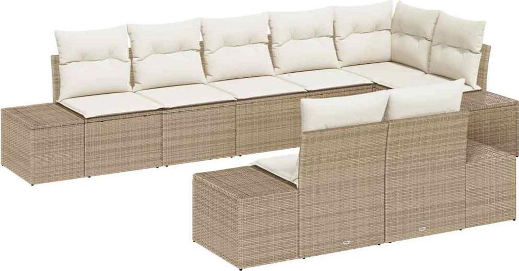 "2026 MODERNE" Gartensofa-set - elegantes Design - Sitzgruppe mit Sofa, Tisch - mit Speicher 8 pcs Beige und Creme Poly Rattan - Terassenmöbel Neu...