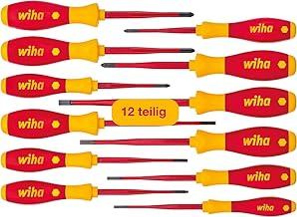 Wiha Schraubendreher Set 12-teilig, VDE , isoliert 1.000 V (41003) I Profi Schraubenzieher Set mit dünner Spitze Schlitz/Kreuz/Kreuzschlitz/Torx/P...