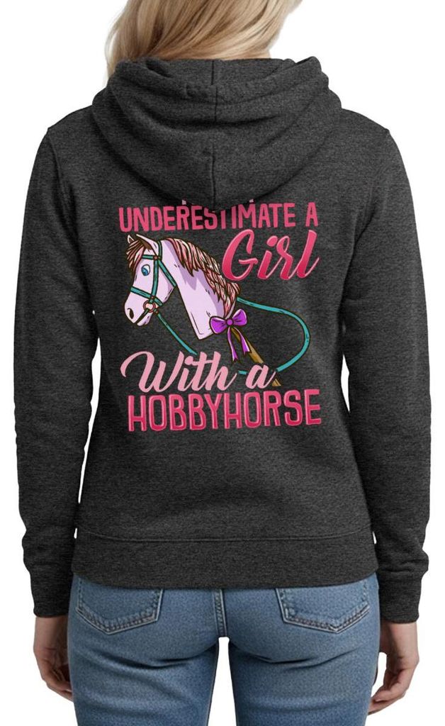 Spreadshirt Never Underestimate A Girl With A Hobbyhorse Damen Hoodie, S, Anthrazit