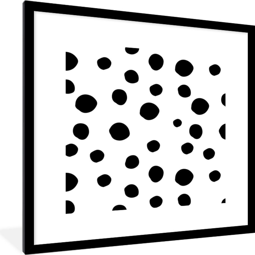 MuchoWow Gerahmtes Poster Schwarz - Weiß - Design - Punkte - Muster 40x40 cm - Poster mit Schwarzem Bilderrahmen Wandposter Rahmen Foto Bilder -...