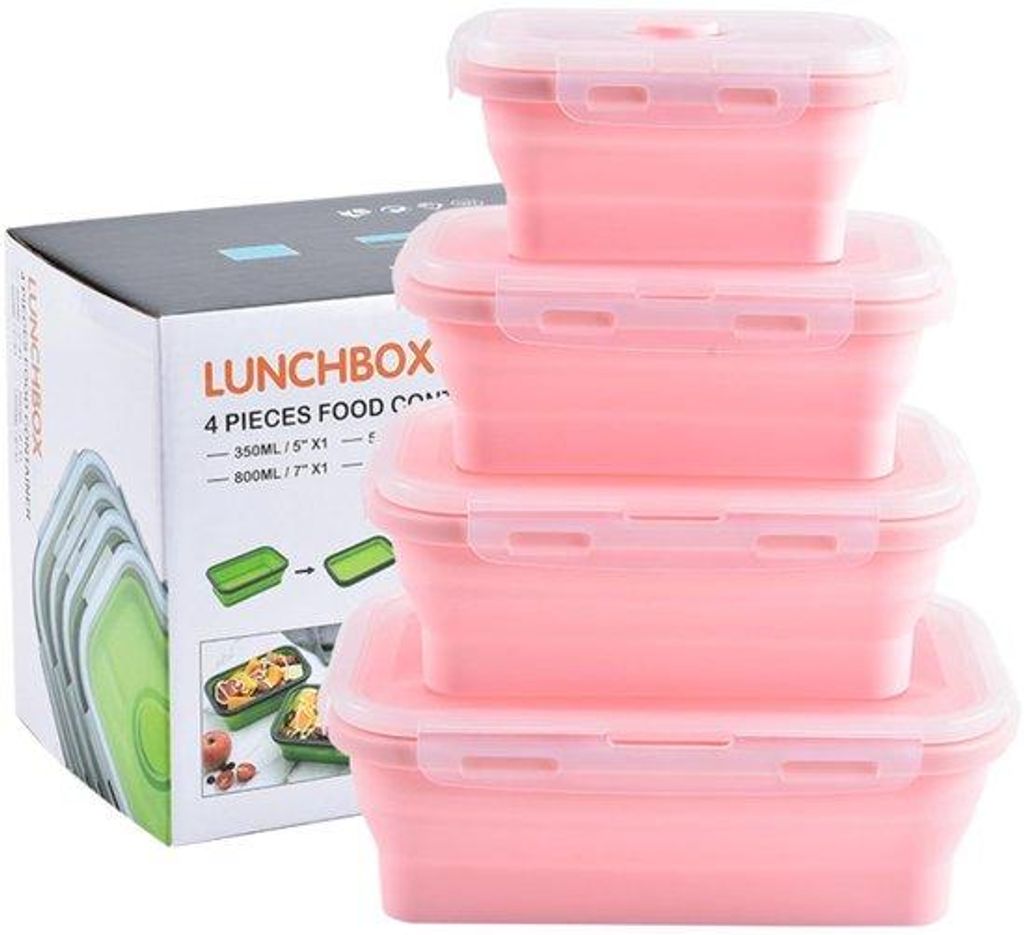 Kompakte Silikon-Lunchbox, rosa, luftdicht, für unterwegs