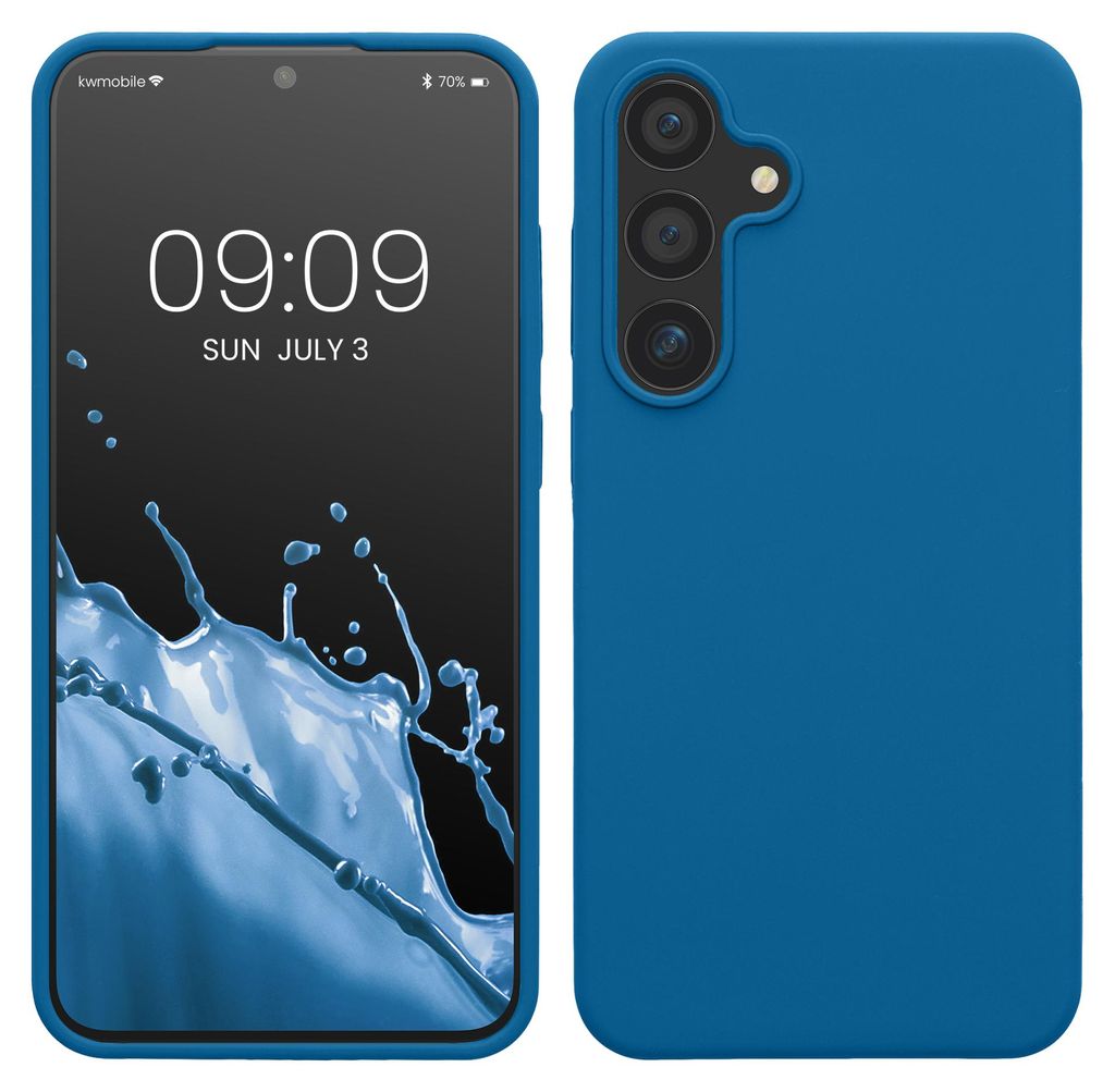 kwmobile Handyhülle für Samsung Galaxy S24 Plus Hülle - Case Silikon - Kabelloses Laden - Schutzhülle Cover in Blue Reef