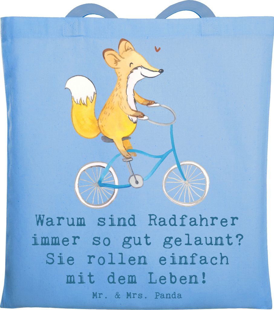 Mr. & Mrs. Panda Jutebeutel Radsport Glück - Sky Blue - Geschenk, Lebensfreude, Baumwolltasche, Sportler, Fahrradfahren, Freiheit, canvas tasche, ...