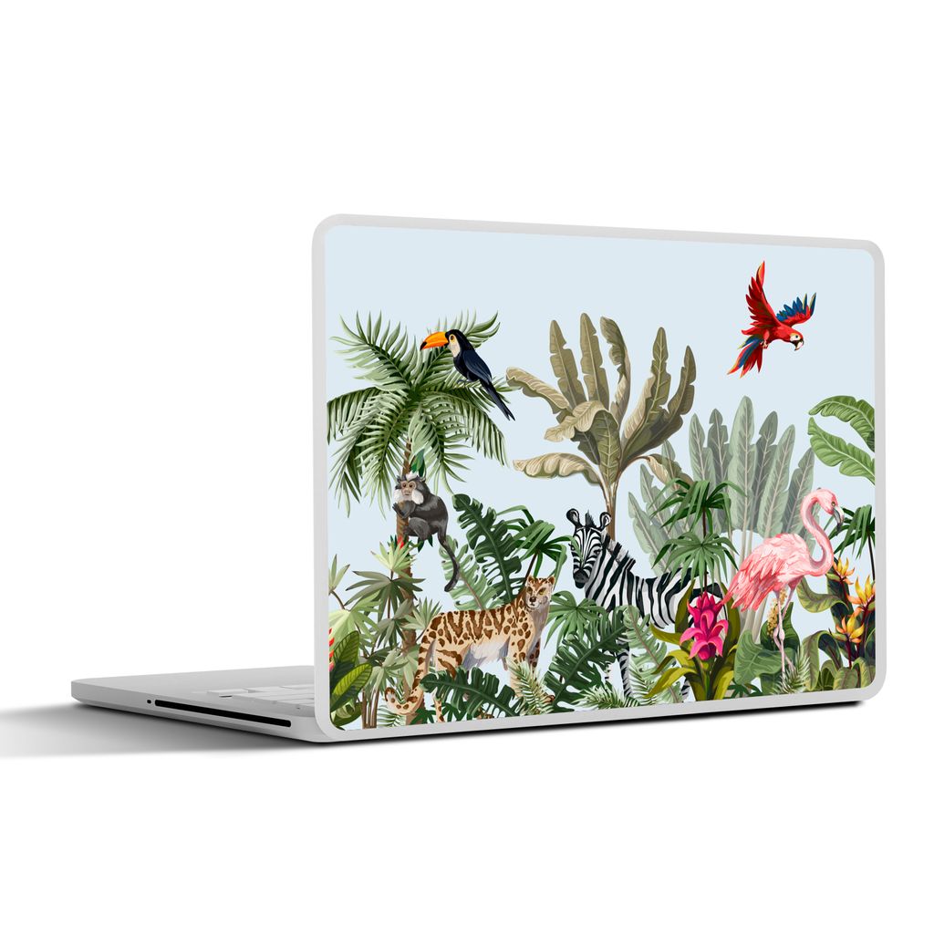 MuchoWow Laptop Aufkleber Sticker Cover Dschungel - Flamingo - Affe - Jungen - Mädchen - Kinder 31x22.5 cm - Laptop-Deko