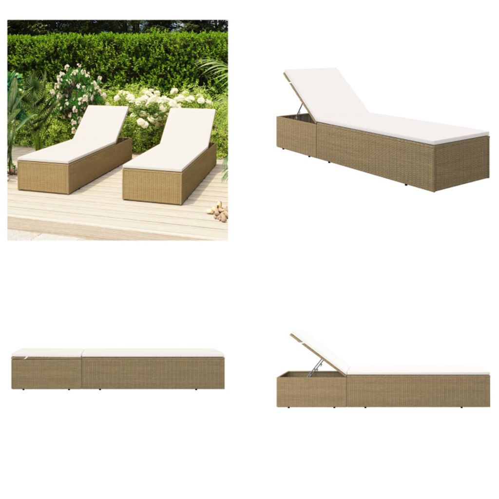 vidaXL Sonnenliege Poly Rattan Braun und Cremeweiß - Gartenliege - Gartenliegen - Sonnenliege - Sonnenliegen