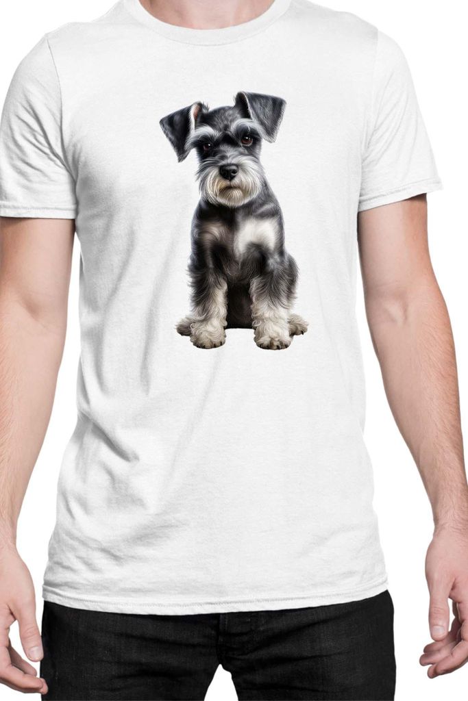 Herren T-Shirt Dogs Breeds Miniature Schnazuer Dog Breed 006, Man XL / Weiß