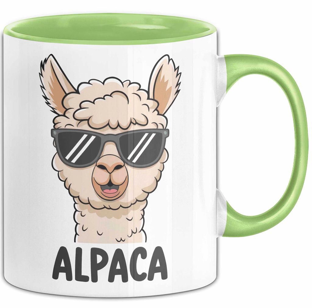 Alpaka Liebhaber Tasse Geschenkidee Flauschiger Tierfan Geschenkidee Lustig (Grün)