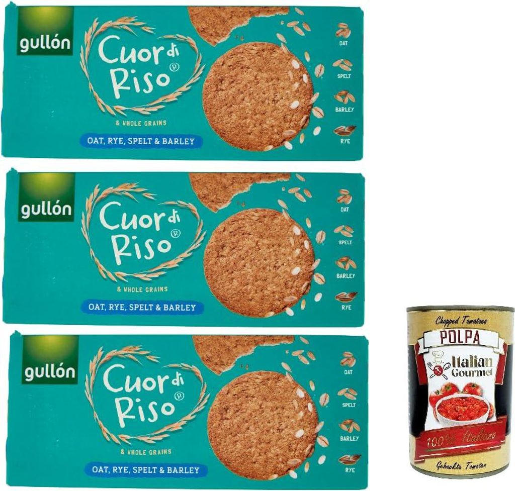 Gullón Cuor di Riso e Cereali Integrali Avena, Segale & farro, kekse mit Hafer, Roggen und geschrieben 3x 250 g + Italian Gourmet polpa 400g