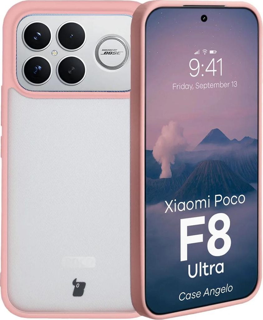 Handyhülle für Xiaomi POCO F8 Ultra, Bizon Case Angelo, Semitransparent mit hellrosa Rahmen