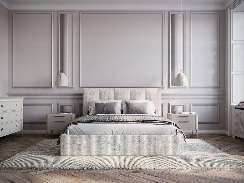 Bett mit Bettkasten 140 x 190 cm, Kopfteil mit vertikalen Nähten – Material – Beige – Mit Matratze – KILACLO