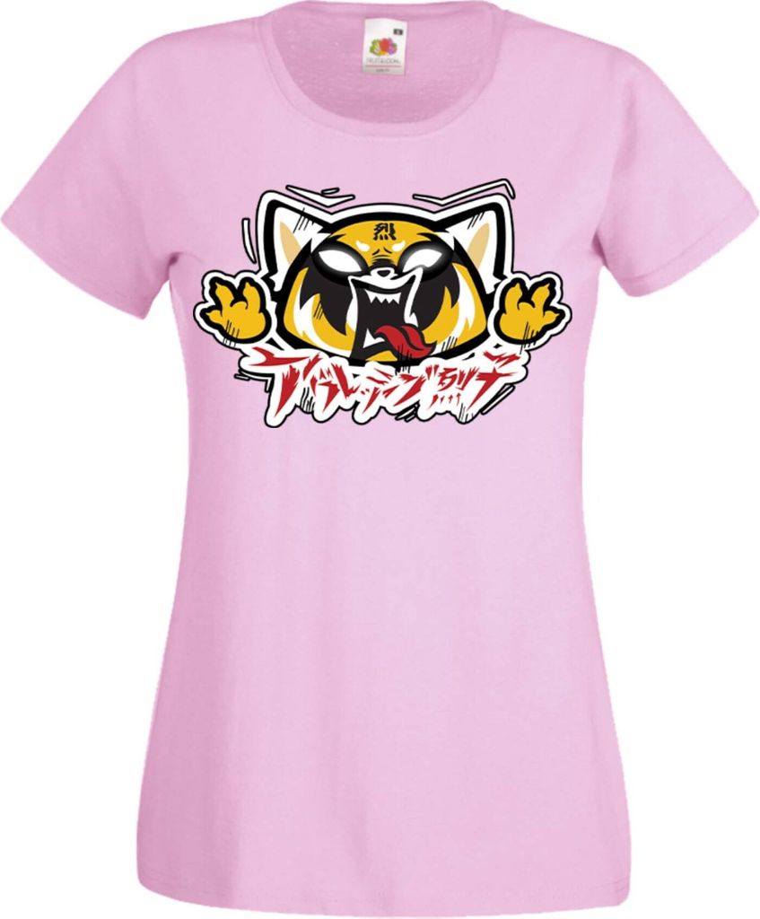 Damen T-Shirt Manga Anime Aggretsuko 02 Aggresive Panda, Lady M / Hellrosa