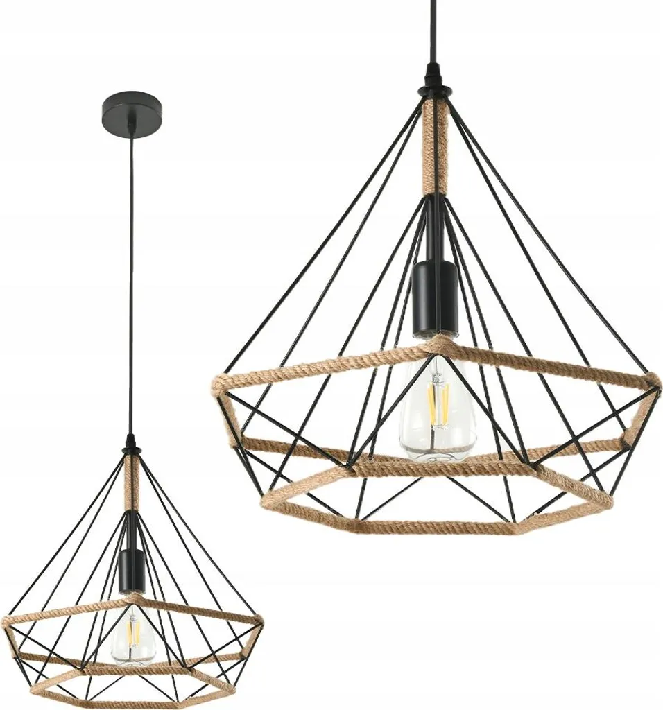 Suspension design métal et corde E27 luminaire robuste style rétro - 4