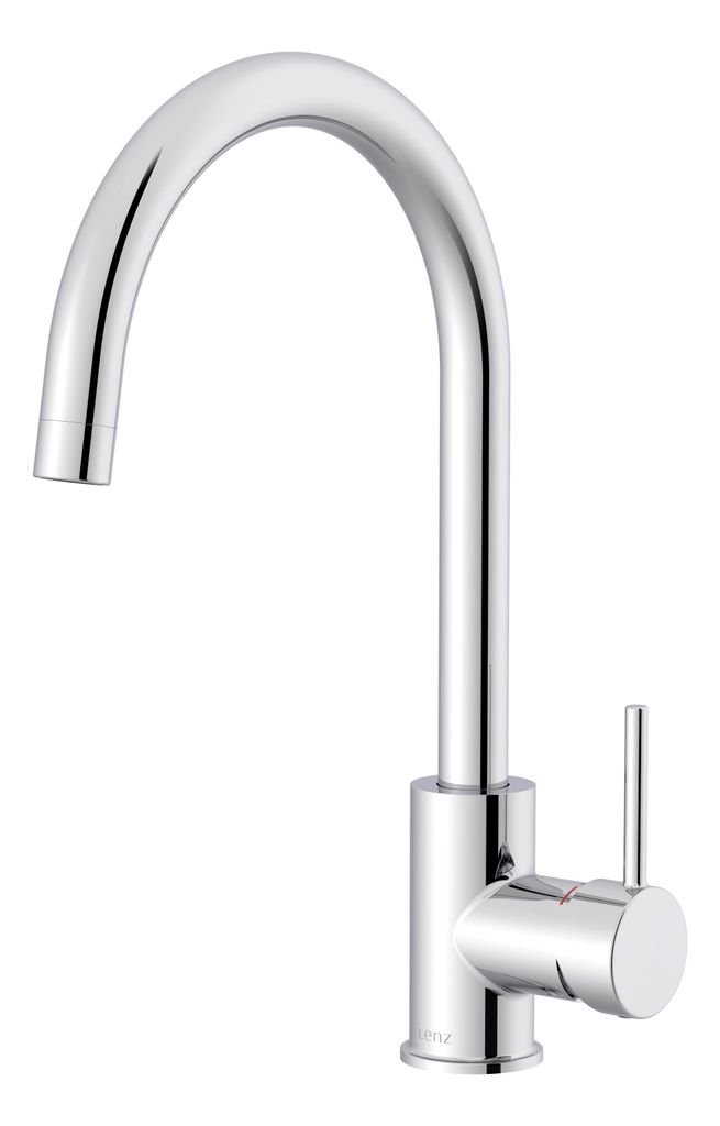 Lenz MANA Küchenarmatur Chrom Einhebelmischer mit C-Auslauf 130 mm, 370 mm Höhe, Keramikkartusche, für Durchlauferhitzer geeignet 46031002