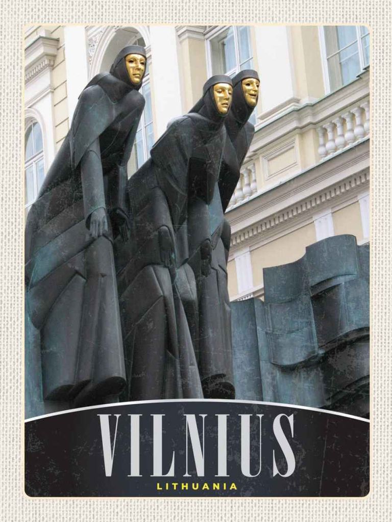 vianmo Holzschild 40x30 cm Vilnius Litauen Skulptur Europa Bildmotiv Reisemotiv