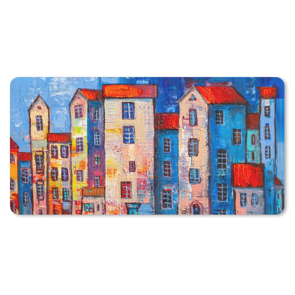 MuchoWow Mauspad Mousepad Gemälde - Ölfarbe - Haus - Wasser 60x30 cm - Mousepads - Maus Mat - Pad - Mausunterlage - Nachhaltig