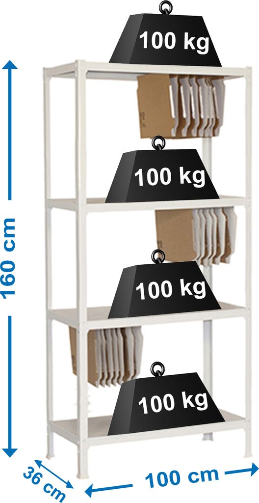 Simonrack Schwerlastregal FILECLICK PLUS 4 8435104939420 weiß 100,0 x 36,0 x 160,0 cm