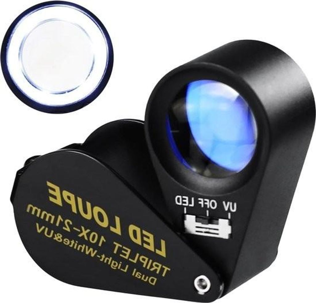 Juwelierlupe, Metall-Klapplupe mit LED-UV-Licht, Vergrößerungsglas für Diamanten, Münzen und Briefmarken – 10-fache Vergrößerung