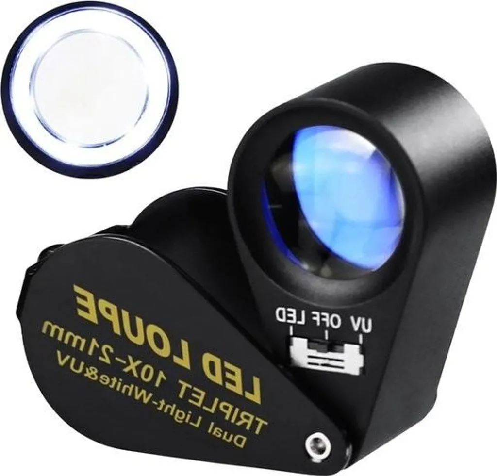 Loupe 10x à LED et UV avec lentille en verre optique et boîtier métal robuste