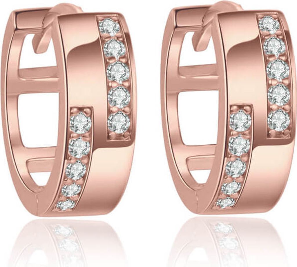 925 Sterling Silber Klappcreolen Ohrringe vergoldet 12mm mit Zirkonia Farbe - Rosévergoldet