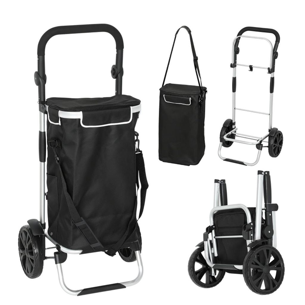 Einkaufstrolley 3-in-1 Klappbar 40L Kapazität Transportwagen mit Kühlfach bis 25kg Schwarz