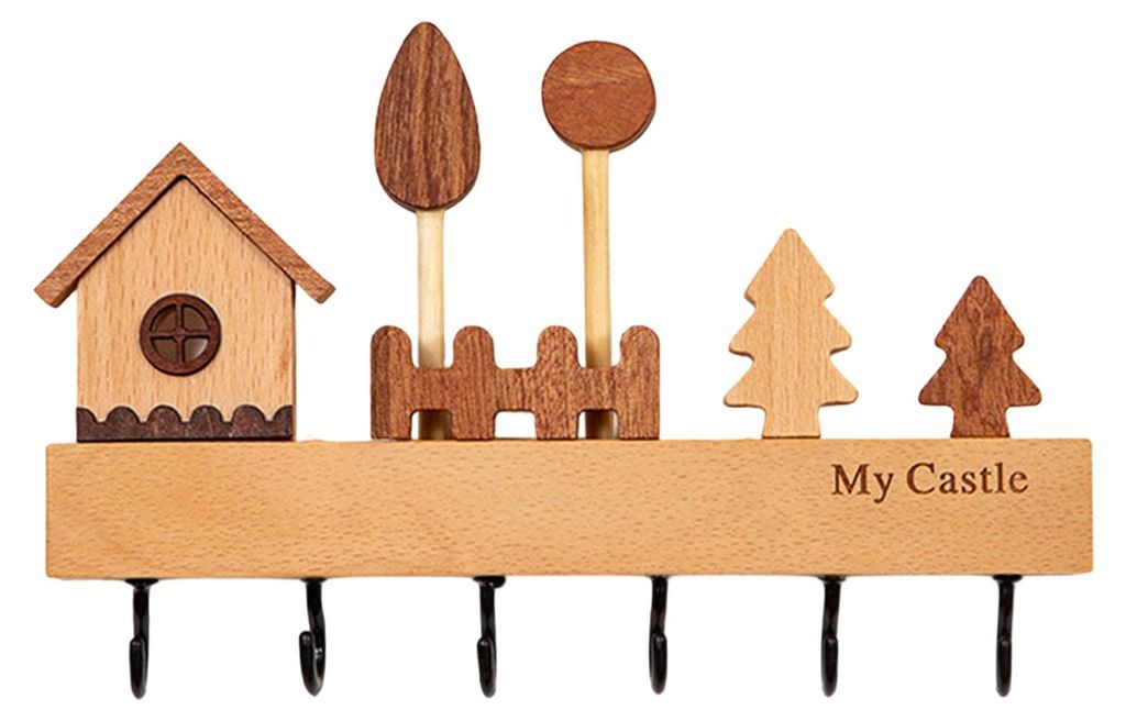 Rustikaler Schlüsselhalter aus Holz mit 6 Haken, dekorativer Wandhalter für Schlüssel, Schals, Hüte, Landhausstil, Eingangsbereich, Schlafzimmer