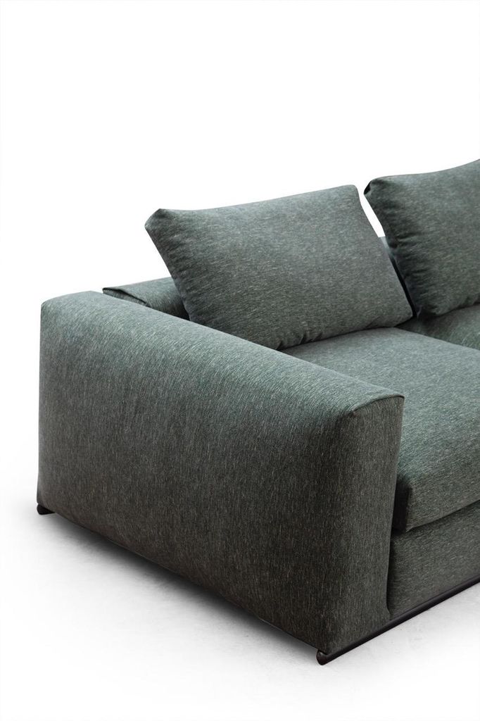 Wohnlandschaft Ecksofa L-Form Holz mit Textil Moderne Couch Neu grün