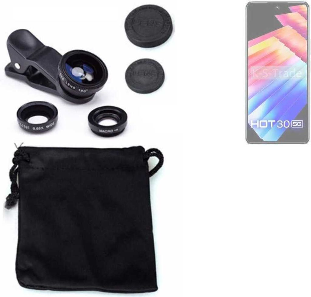 K-S-Trade Smartphone Kamera Linsen Set Kompatibel mit Infinix Hot 30 5g 3in1 Clip-On Kamera Adapter Macro Weitwinkel FishEye Fischauge Objektiv Linse