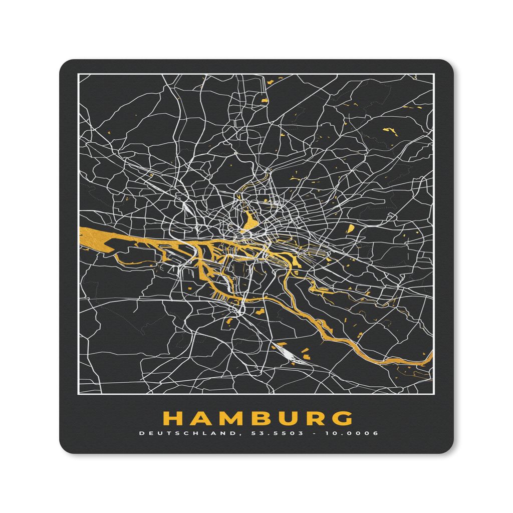 MuchoWow Mauspad Mousepad Hamburg - Deutschland - Karte - Gold - Stadtplan 30x30 cm - Mousepads - Maus Mat - Pad - Mausunterlage - Gaming