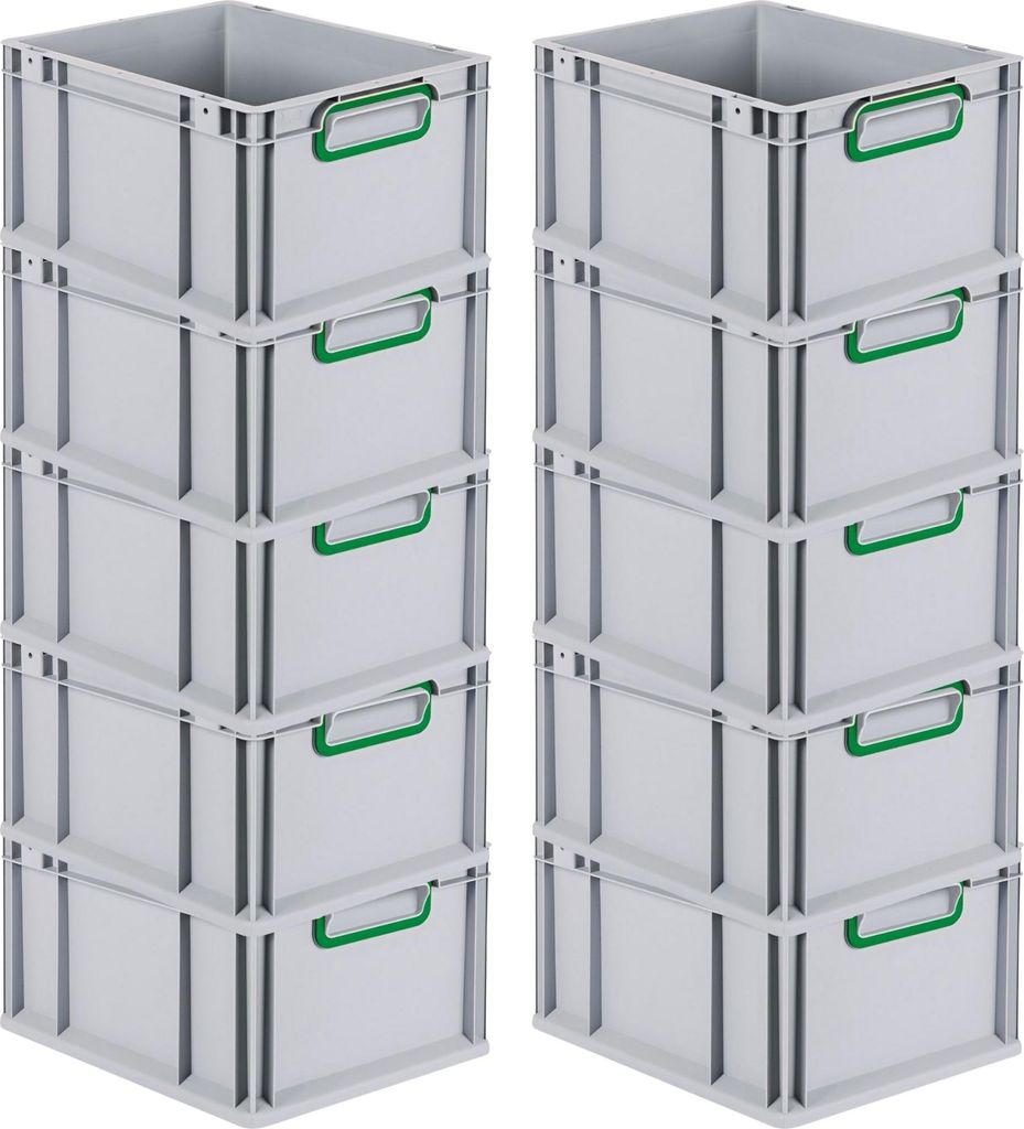 SuperSparSet 10x Eurobox NextGen Color | HxBxT 22x30x40cm | 20 Liter | Griffe grün geschlossen | Glatter Boden | Eurobehälter, Transportbox, Tran...