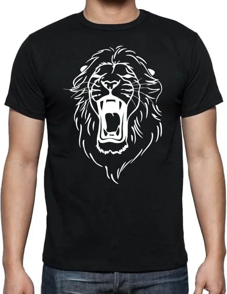 Herren Grafik T-Shirt Zorniger Löwenkopf Tattoo – Angry Lion Head Tattoo – Öko-Verantwortlich Vintage Jahrgang Kurzarm Lustige Druck Geburtstag