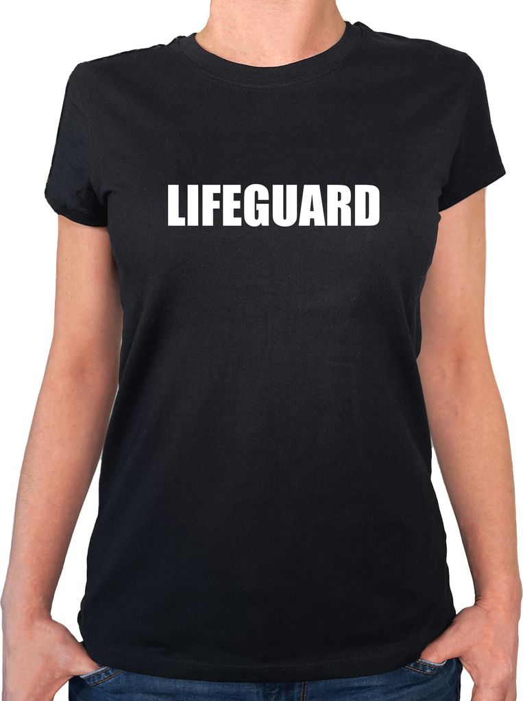 Huuraa Damen T-Shirt Lifeguard Schriftzug XS Black Bio Baumwolle Fairtrade Damenshirt Geschenkidee
