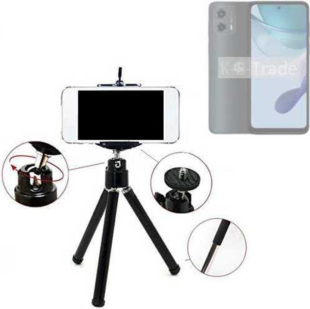 K-S-Trade Smartphone Stativ Dreibein kompatibel mit Motorola Moto G 5G (2023) Tripod aus Aluminium Klemmstativ Stativ Adapter für Mobiltelefone