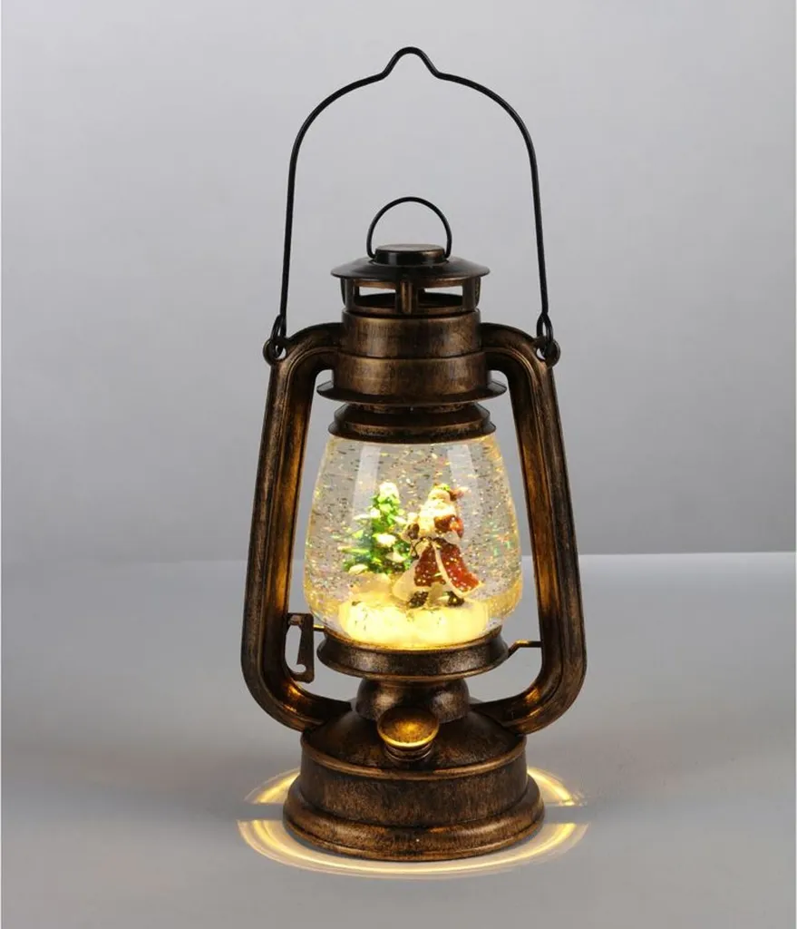 Lanterne Noël LED sans Flamme Père Noël Boule à Neige 34,5cm Sécurisée