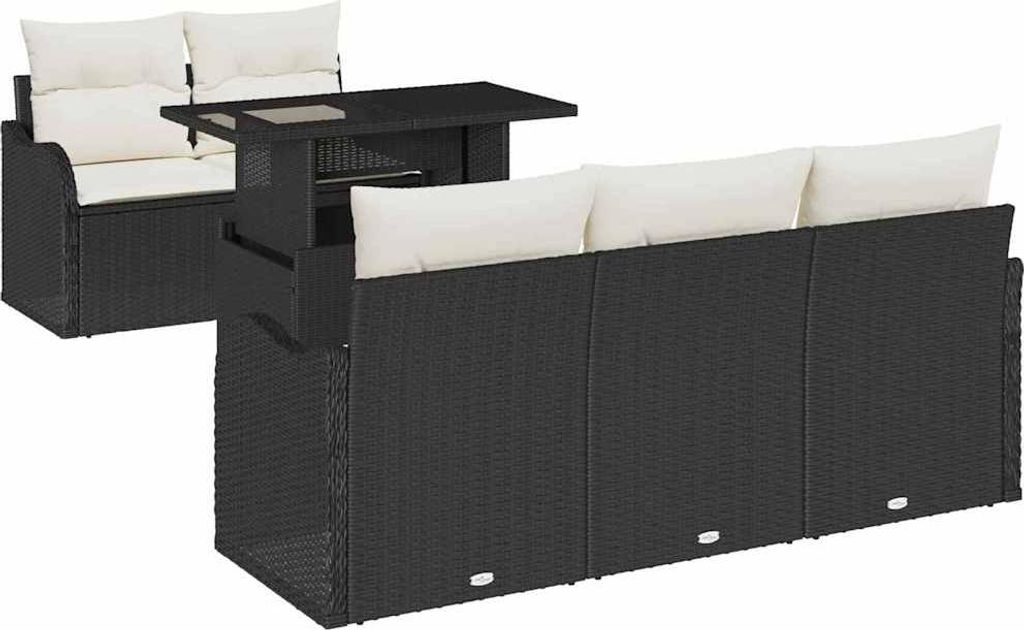 vidaXL Gartensofa-set mit Kissen 6 pcs Schwarz und Creme Poly-Rattan