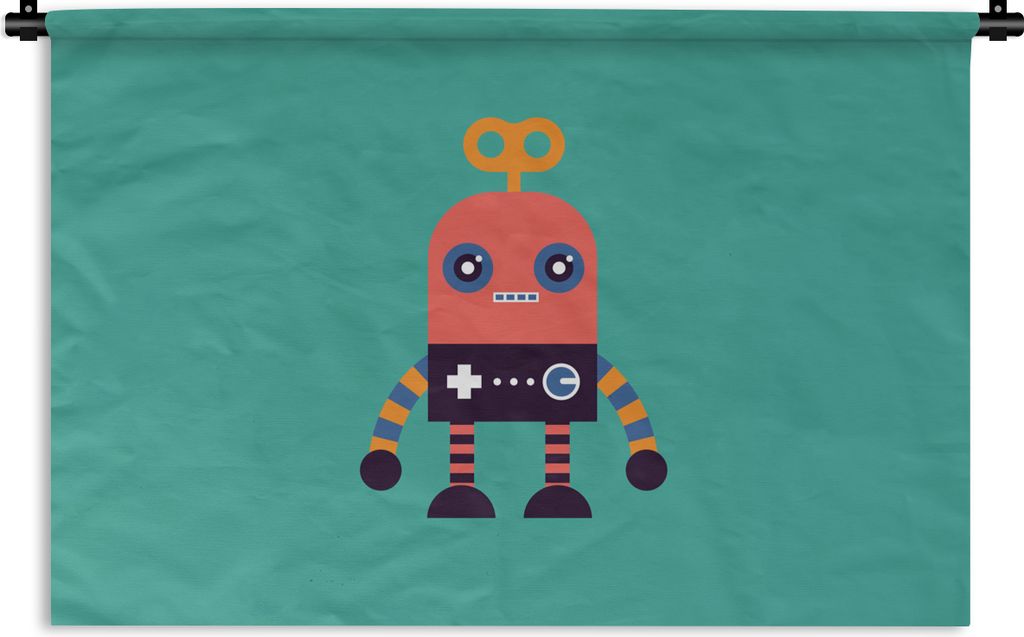 MuchoWow Wandteppich Wandbehang Roboter - Spielzeug - Gesicht - Rosa - Jungen - Kinder 120x80 cm Tapisserie Dekoration Wandtuch - Wanddekoratione...