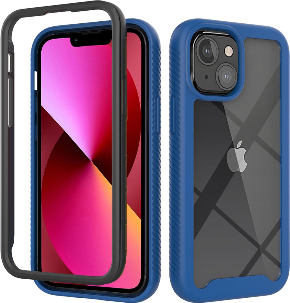 iPhone 14 Hülle, Hybrid Transparente Rückseite Robust TPU Bumper Rutschfest Stoßfest Ganzkörper Schutzhülle für iPhone 14 Dunkelblau