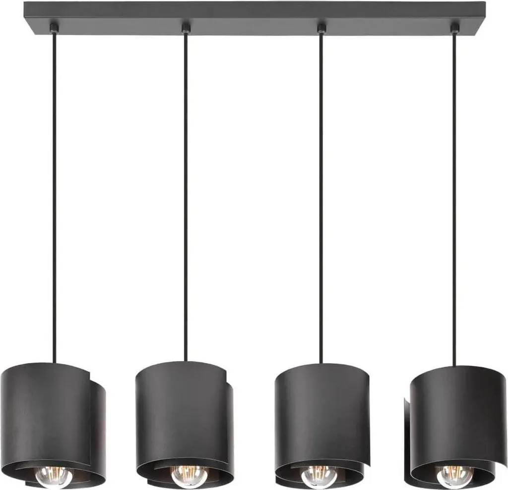 Luminaire Suspendu Réglable HUGO 4 Noir Mat E27 60W Style Industriel Loft