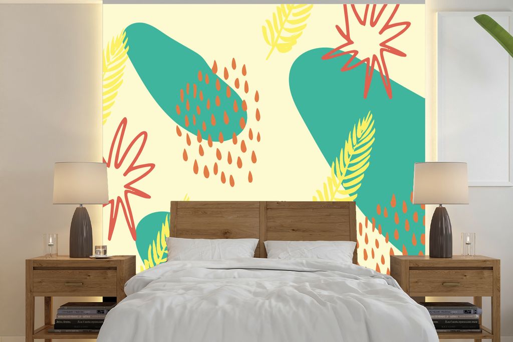 MuchoWow Fototapete für Wohnzimmer oder Schlafzimmer Wandtapete Vinyl Motivtapete Sommer - Pflanzen - Blau - 280x280 cm - Hintergrundbild
